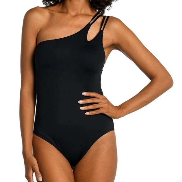 La Blanca One Piece Swimsuit 14 One Shoulder Black NEW - Picture 11 of 12